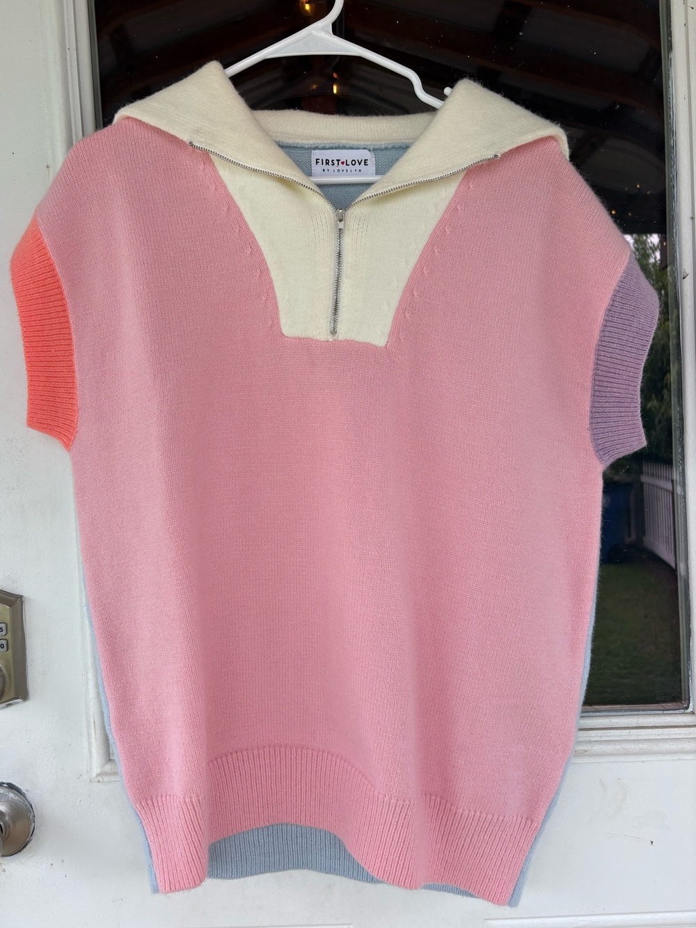 First Love Pastel Colorblock Women's Sweater - Light Blue and Cream